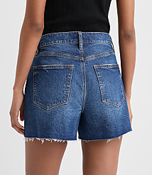 Rivete Destructed High Rise Cut Off Denim Shorts in Dark Wash carousel Product Image 3