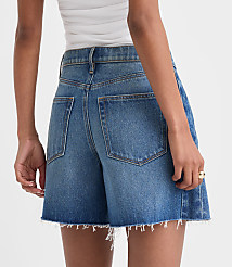 Rivete Petite Curvy Fresh Cut Seamed Boyfriend Shorts in Dark Wash carousel Product Image 2