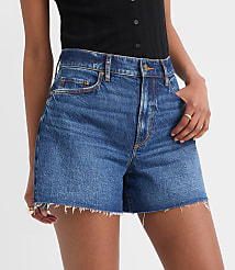 Rivete Petite Curvy Destructed High Rise Cut Off Denim Shorts in Dark Wash carousel Product Image 1