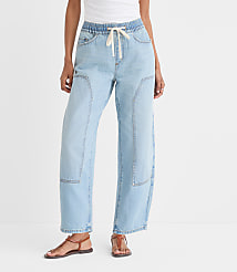 Rivete Tall Curvy Utility High Rise Pull On Jeans in Light Wash Indigo carousel Product Image 1