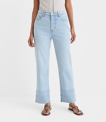 Rivete Curvy Unpicked High Rise Straight Jeans in Wave Wash carousel Product Image 1