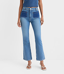 Rivete Curvy High Rise Kick Crop Jeans in Shadow Blue Wash carousel Product Image 1