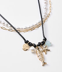 Pearlized Fish Cluster Layered Necklace Set carousel Product Image 2