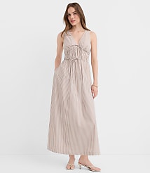 Petite Striped Bow Poplin Midi Pocket Dress carousel Product Image 1