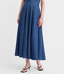 Chambray Godet Midi Skirt carousel Product Image 2