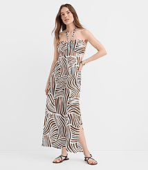 LOFT Beach Wave Linen Cotton Cutout Halter Maxi Dress carousel Product Image 1
