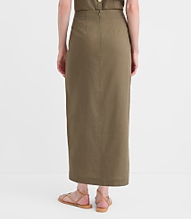 Linen Cotton Button Trim Midi Skirt carousel Product Image 3