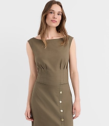 Linen Cotton Pleated Boatneck Top