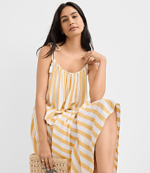 LOFT Beach Striped Tie Strap Linen Cotton Maxi Dress carousel Product Image 3