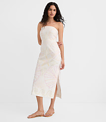 Petite LOFT Beach Seashell Linen Cotton Strapless Midi Dress carousel Product Image 2