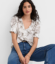 Floral Toile Pintucked Ruffle Blouse carousel Product Image 1
