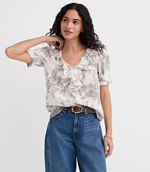 Floral Toile Pintucked Ruffle Blouse carousel Product Image 2