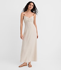 LOFT Beach Beaded Ruched Linen Cotton Maxi Dress carousel Product Image 2