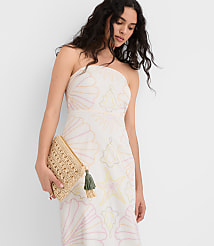LOFT Beach Seashell Linen Cotton Strapless Midi Dress carousel Product Image 1