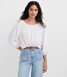 Poplin Ribtrim Boatneck Blouse carousel Product Image 2