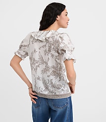 Floral Toile Pintucked Ruffle Blouse carousel Product Image 3