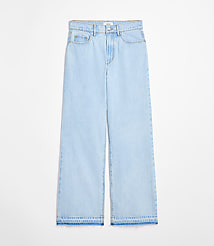 Rivete Petite Unpicked High Rise Wide Leg Jeans in Wave Wash carousel Product Image 4