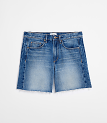 Rivete Petite Fresh Cut Seamed Boyfriend Shorts in Dark Wash carousel Product Image 5