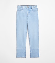 Rivete Petite Curvy Unpicked High Rise Straight Jeans in Wave Wash carousel Product Image 3