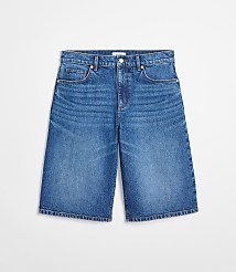 Rivete Petite Curvy High Rise Denim Bermuda Shorts in Dark Wash carousel Product Image 3