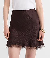 Lace Trim Satin Bias Mini Skirt carousel Product Image 2
