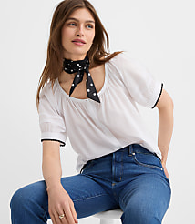 Scalloped Pintucked Puff Sleeve Blouse carousel Product Image 1