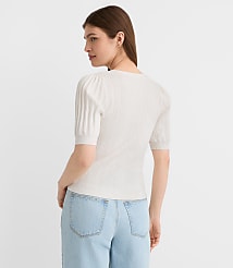 Pointelle Puff Sleeve V-Neck Cardigan carousel Product Image 3