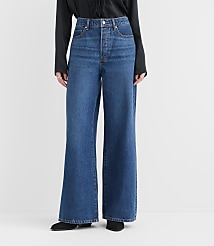 Rivete Short High Rise Relaxed Wide Leg Jeans in Mid Wash carousel Product Image 4