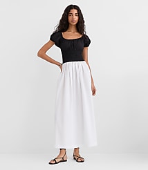 Petite Poplin Smocked Puff Sleeve Midi Dress carousel Product Image 2