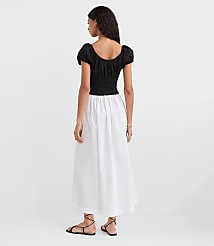 Petite Poplin Smocked Puff Sleeve Midi Dress carousel Product Image 3
