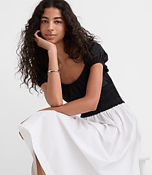 Petite Poplin Smocked Puff Sleeve Midi Dress carousel Product Image 1