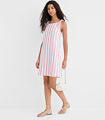 Striped Linen Cotton Tie Boatneck Mini Dress carousel Product Image 1