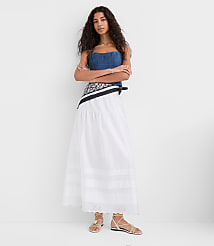 Scalloped Eyelet Pintucked Maxi Skirt carousel Product Image 1