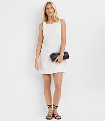 Petite Dotted Linen Cotton Tie Boatneck Mini Dress carousel Product Image 2