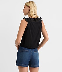 Eyelet Ruffle Tie Neck Button Top carousel Product Image 2