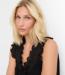 Eyelet Ruffle Tie Neck Button Top carousel Product Image 3