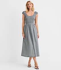 Petite Gingham Smocked Cap Sleeve Midi Pocket Dress carousel Product Image 1