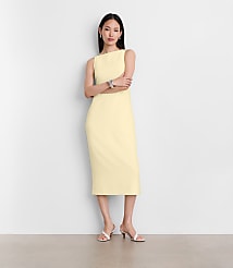Petite LOFT Versa Crepe Drape Square Neck Midi Dress carousel Product Image 1