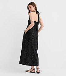 Petite Dotted Linen Cotton Midi Pocket Halter Dress carousel Product Image 4