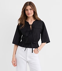 Poplin Safari Peplum Top carousel Product Image 1