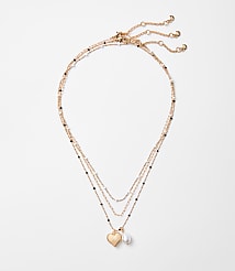 Pearlized Heart Layered Necklace Set carousel Product Image 1