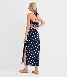 Petite LOFT Beach Polka Dot Linen Cotton Cutout Halter Maxi Dress carousel Product Image 2