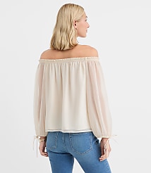 Petite Tie Cuff Off The Shoulder Blouse carousel Product Image 2