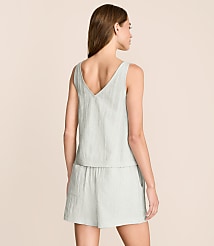 Lou & Grey Crosshatch Linen Cotton Tie Keyhole Tank Top carousel Product Image 3