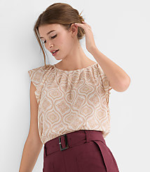 Petite Floral Flutter Sleeve Mixed Media Blouse carousel Product Image 2