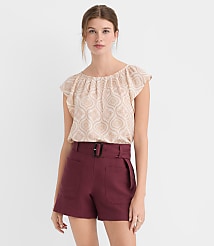 Petite Floral Flutter Sleeve Mixed Media Blouse carousel Product Image 1