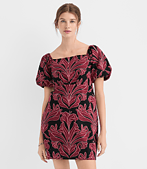 Petite Floral Linen Cotton Puff Sleeve Mini Pocket Dress carousel Product Image 1