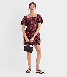 Petite Floral Linen Cotton Puff Sleeve Mini Pocket Dress carousel Product Image 3