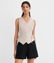 Petite Shimmer Linen Cotton Wrap Tank Top