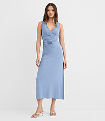 Petite Ruffle Double V Ruched Midi Dress carousel Product Image 1